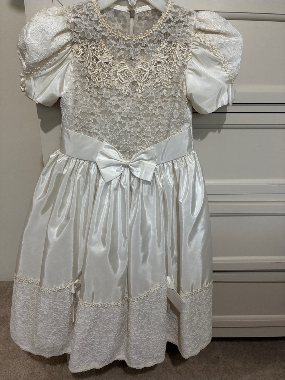 Ivory Lace Satin Bow Formal Dress for Girls